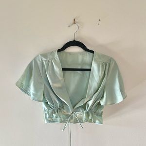 Green Crop Shawl Tie Top